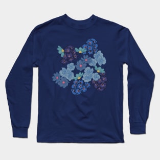 Blue Floral Design Long Sleeve T-Shirt